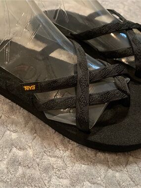 Teva Black Woven Strap Sandals with Yellow Logo